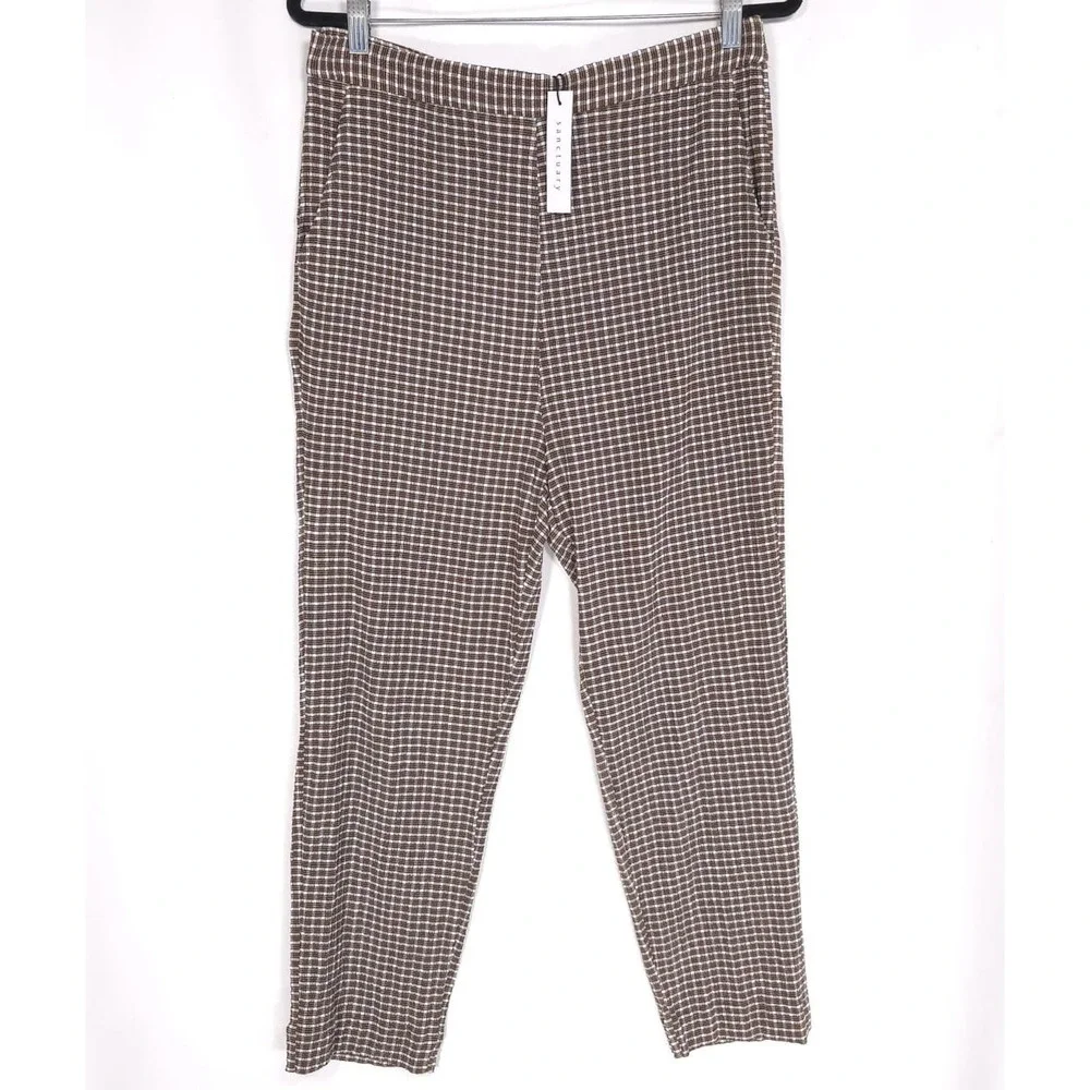 ANTHROPOLOGIE Sanctuary New Pants XL Women's Westside Check Chocolate Crop Brown - Picture 3 of 13